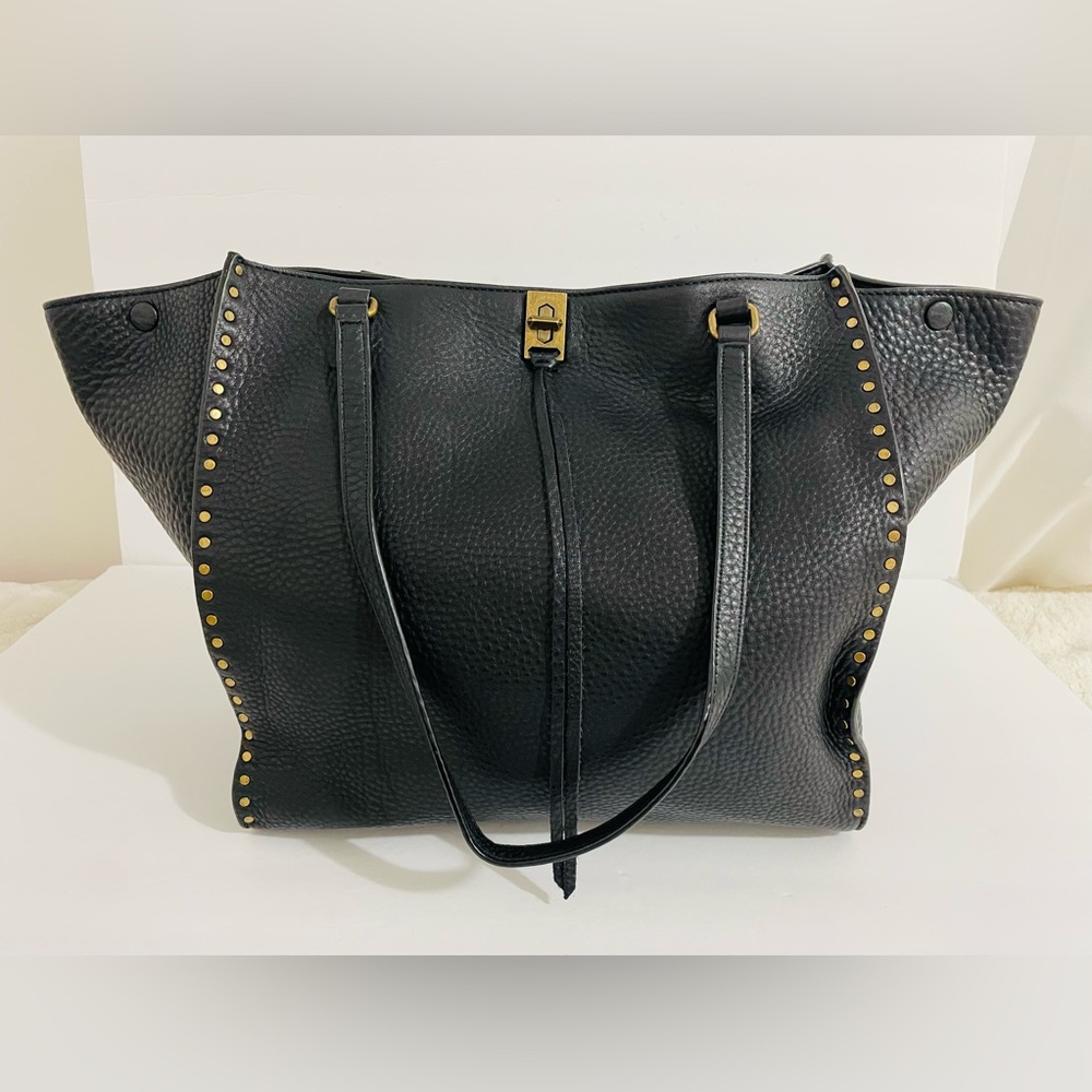 Rebecca Minkoff Darren Black Studded Pebble Leather Tote Handbag Purse